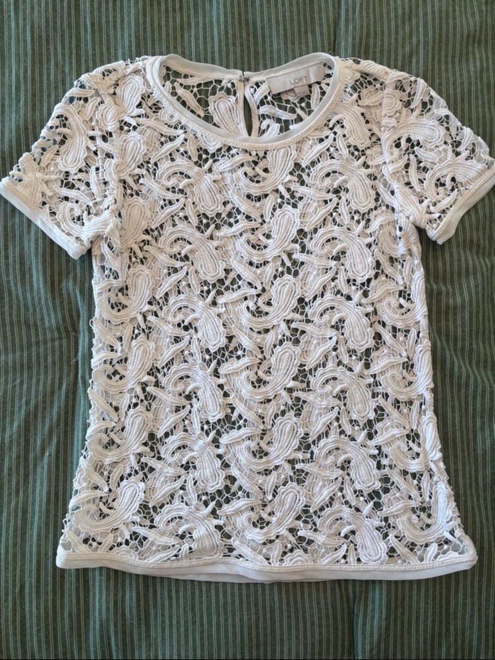 LOFT White Crochet Short Sleeve Top